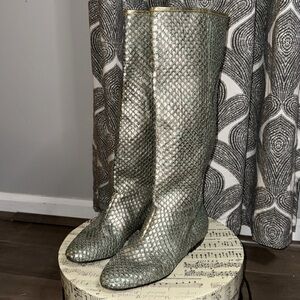 Carlos Falchi Mint Green Python Flat Boots